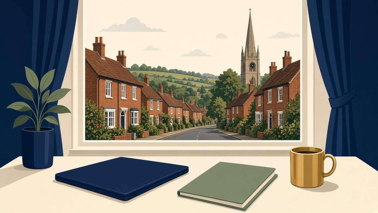 Illustration of a Surrey village, an example scene rather than a client website