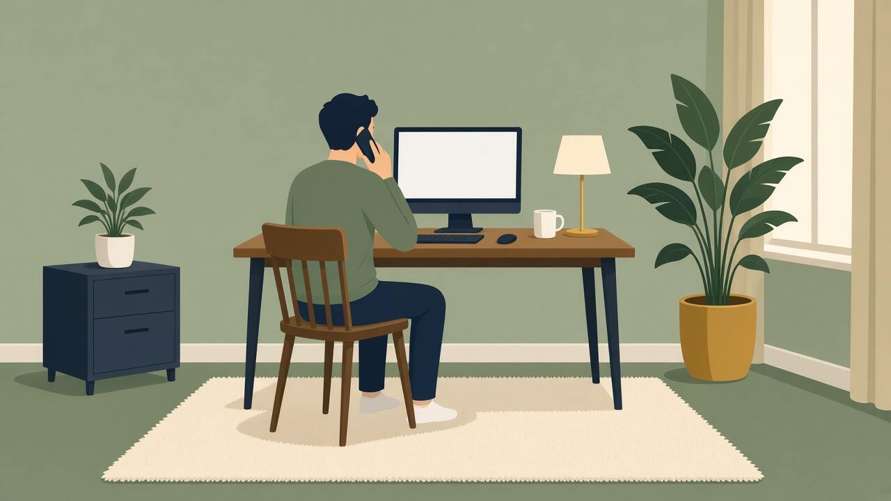 A small studio with one person on the phone
